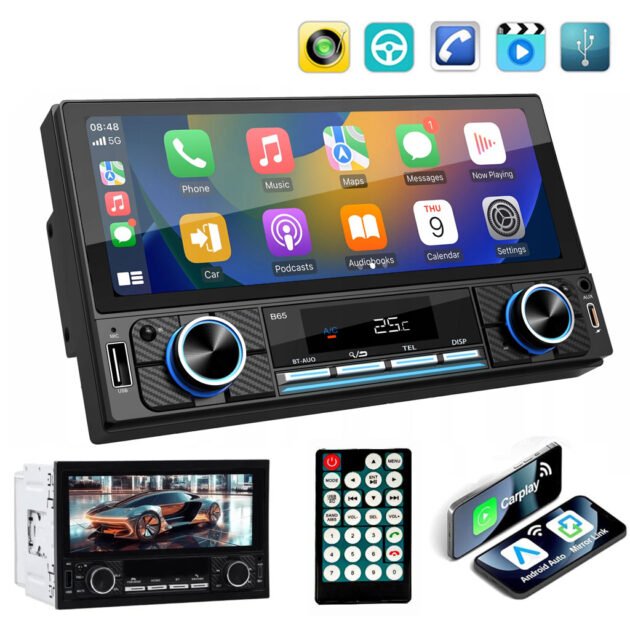 Autoradio 2-DIN Écran Tactile 6.86’’ avec USB-C, Bluetooth, Wi-Fi, CarPlay & Android Auto