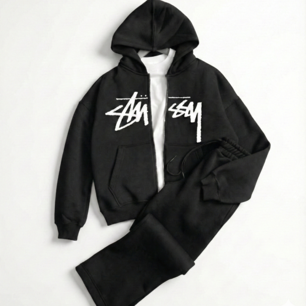 Ensemble Stussy 2 Pièces Veste + Pantalon Baggy Premium Unisex Noir