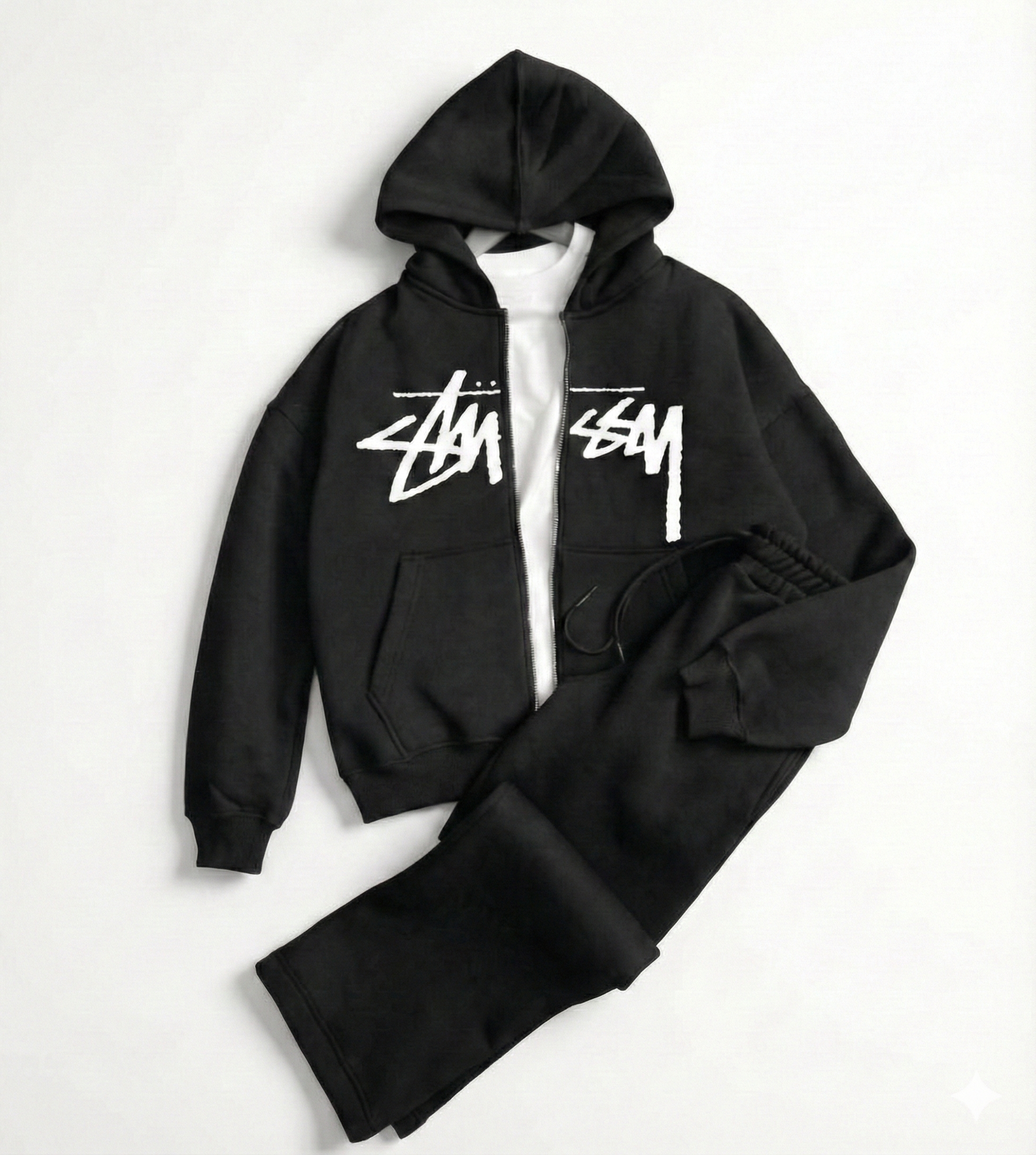 Ensemble Stussy 2 Pièces Veste + Pantalon Baggy Premium Unisex Noir