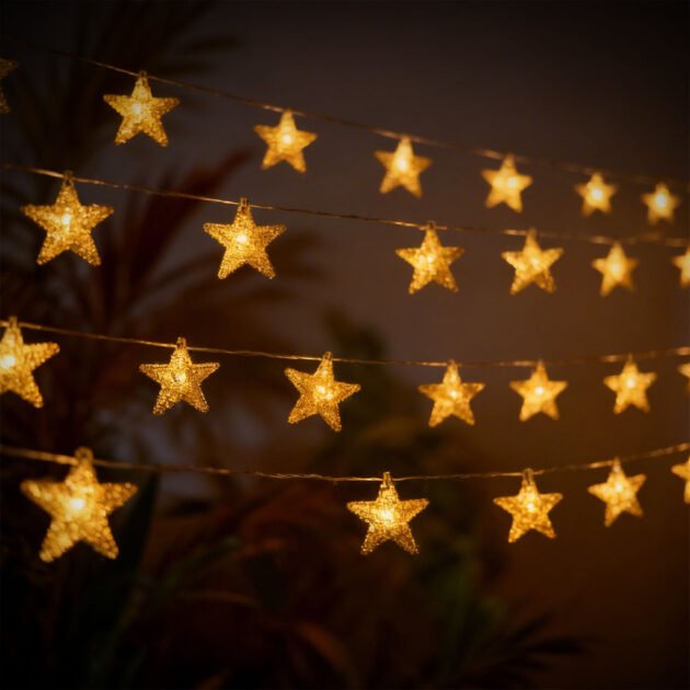 Guirlande Lumineuse Étoiles Dorées 16 LED – Maillage Métallique Élégant