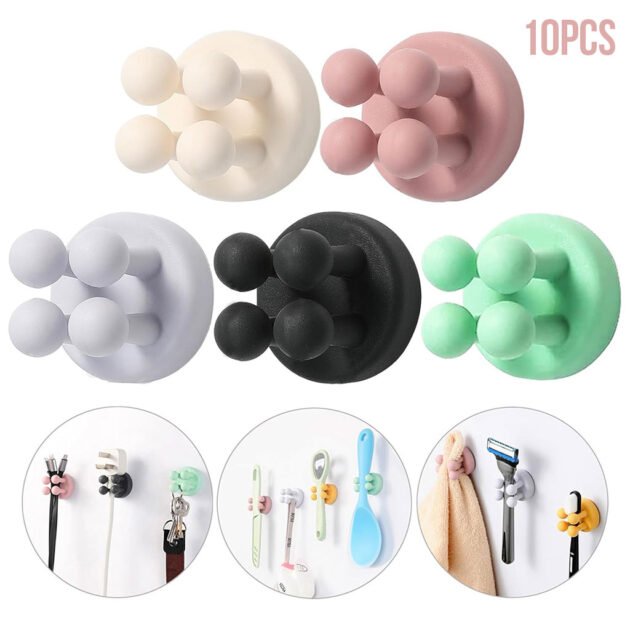 Ensemble de 10 Attaches Murales en Silicone Multifonctionnelles – Organisation Sans Perçage