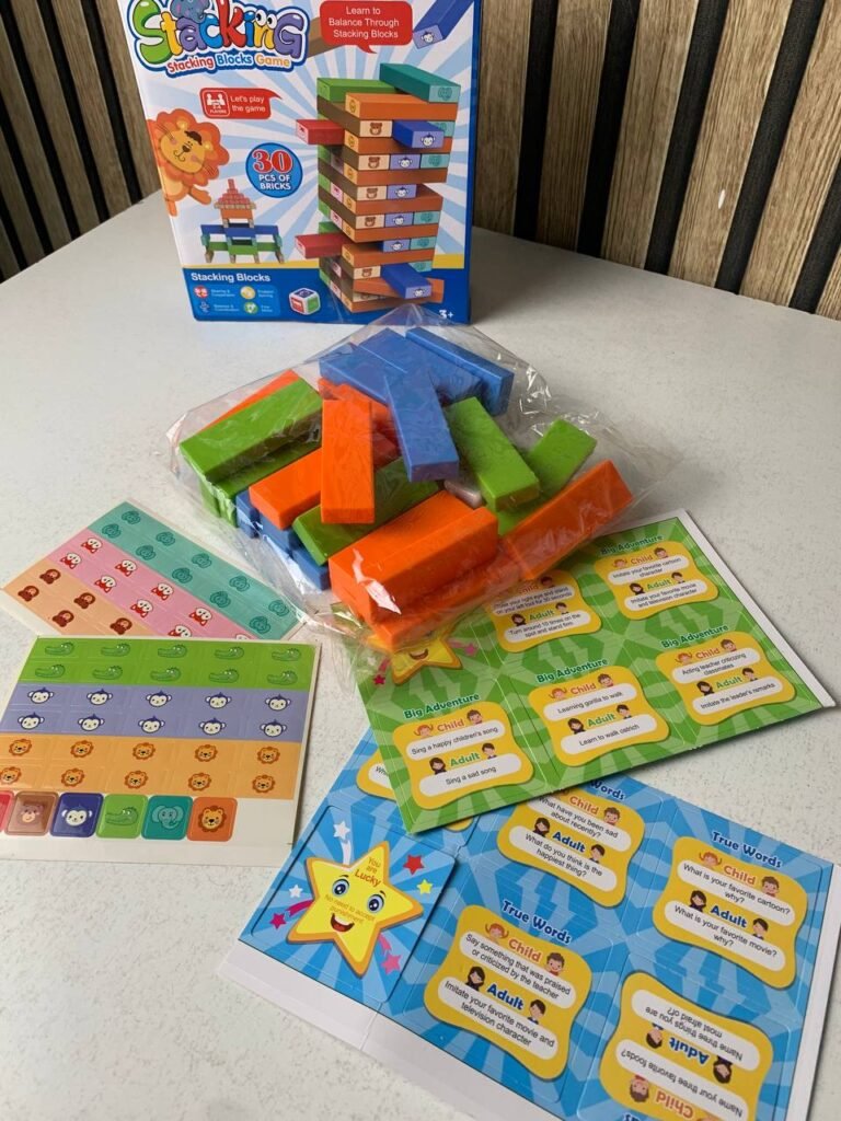 Jeu de Blocs de Construction Colorés 30pcs – Jeu d’Équilibre Tour à Faire Tomber