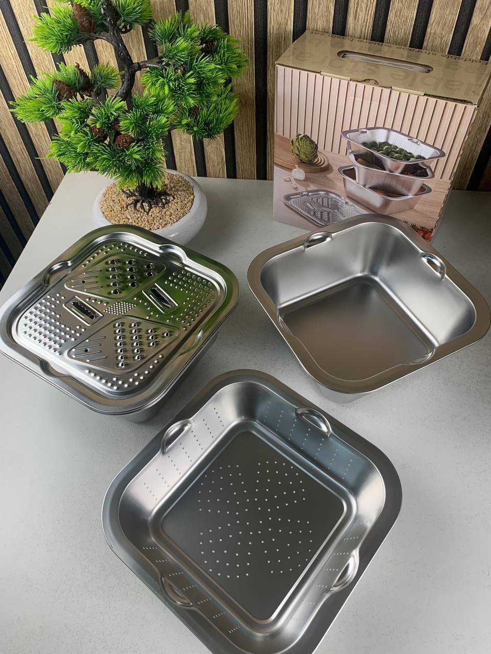 Râpe Multifonctionnelle Delaval en Acier Inoxydable 3EN1 avec Panier d’Égouttage - الصورة 7