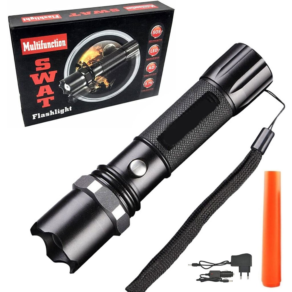 Lampe Torche LED SWAT Multifonction Zoom Réglable – Lampe Rechargeable Haute Puissance