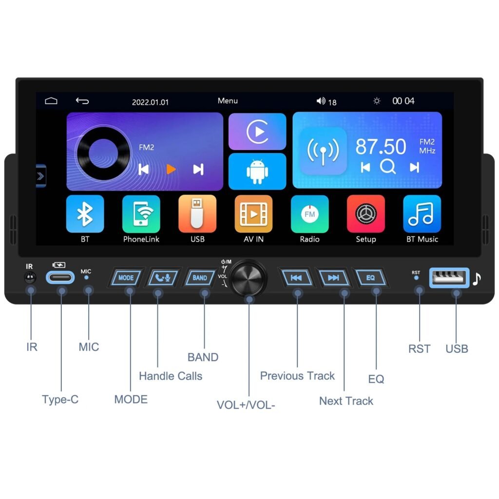 autoradio MP5 Player 1DIN – Écran 6.86’’ CarPlay Android Auto & Bluetooth 5.2