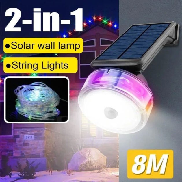 Lampe Murale Solaire avec Détecteur de Mouvement & Guirlande LED – Éclairage Extérieur Intelligent
