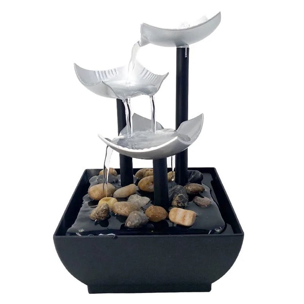 Fontaine Décorative en Forme de Pétales 3 Niveaux avec LED & Pierres – Cascade Zen de Table - الصورة 2