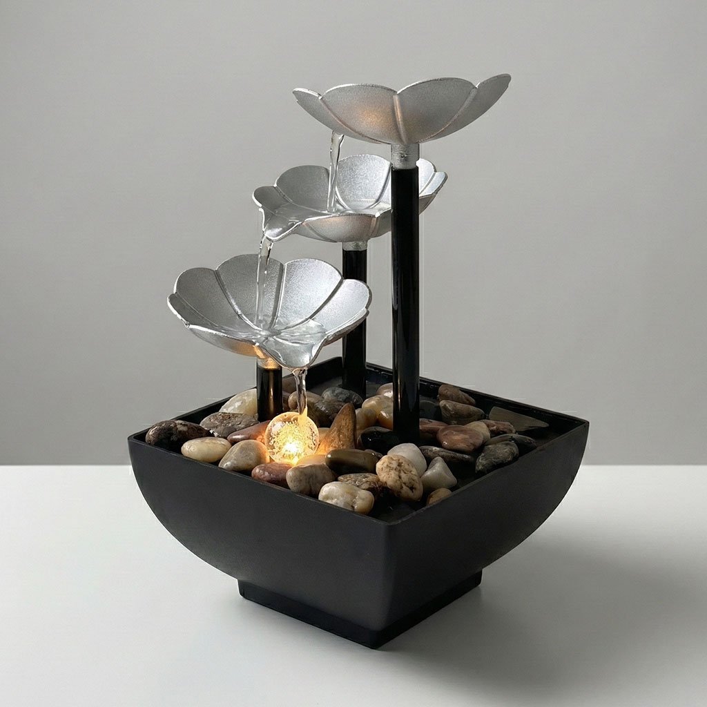 Fontaine Décorative en Forme de Pétales 3 Niveaux avec LED & Pierres – Cascade Zen de Table - الصورة 3