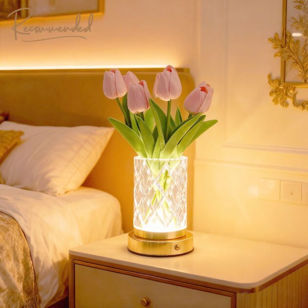 Vase Lumineux LED Tactile en Cristal – RGB Rechargeable Type-C