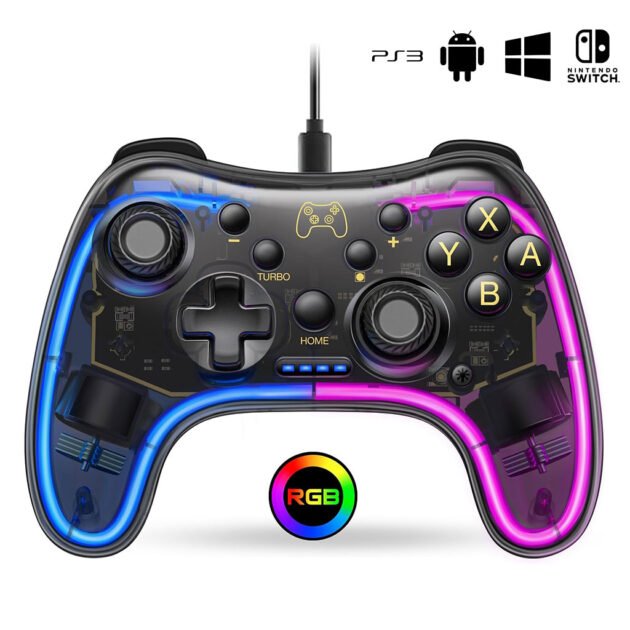 Manette de Jeu Filaire PG-002W avec Éclairage Néon RGB