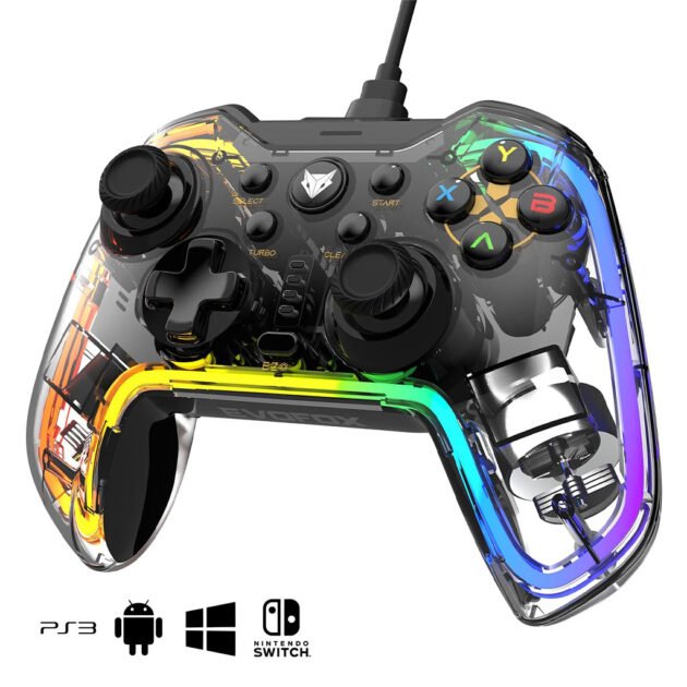 Manette de Jeu Filaire PG-003 avec Éclairage Néon RGB