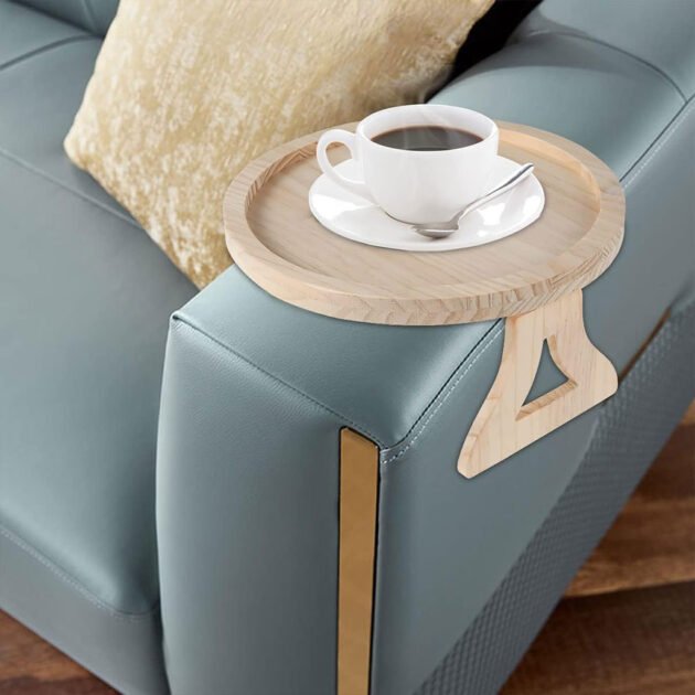 Plateau Accoudoir de Canapé en Bois Pliable – Table d’Appoint Compacte & Élégante