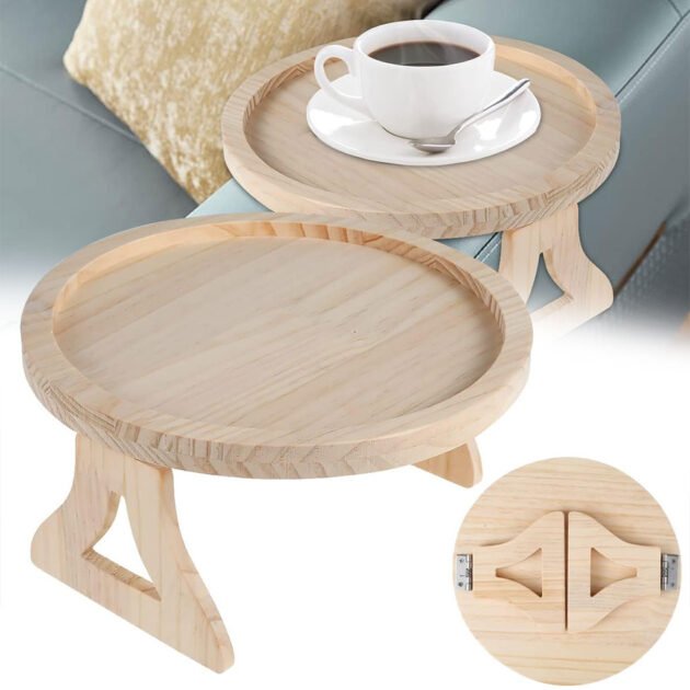 Plateau Accoudoir de Canapé en Bois Pliable – Table d’Appoint Compacte & Élégante