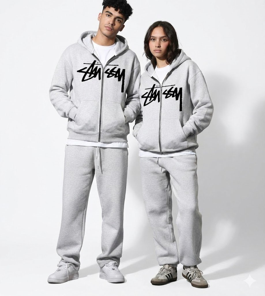 Ensemble Stussy 2 Pièces Veste + Pantalon Baggy Premium Unisex Noir - الصورة 4