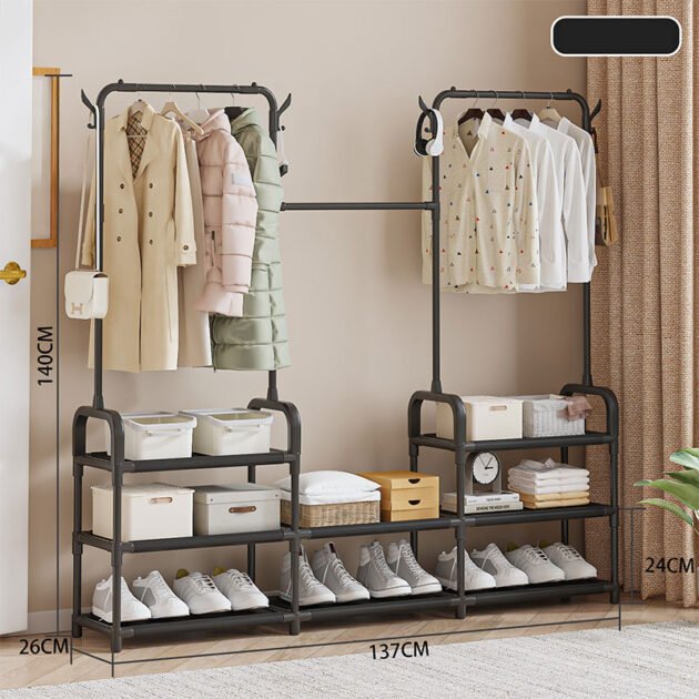 Porte Manteau et Organisateur de Chaussures en Métal de Grande Capacité – Organisation élégante 2 en 1 pour votre maison