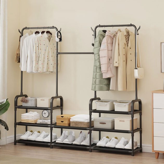 Porte Manteau et Organisateur de Chaussures en Métal de Grande Capacité – Organisation élégante 2 en 1 pour votre maison