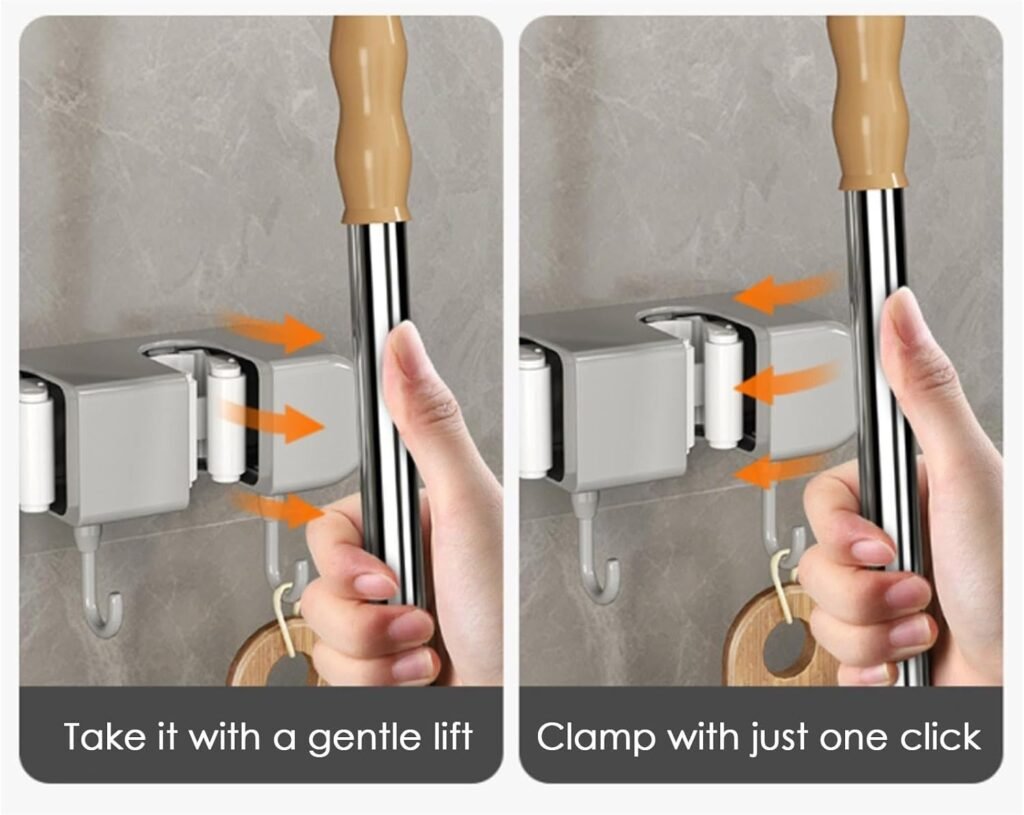 Support mural pour balai avec Crochets pour serpillière – Organisation Pratique & Gain d’Espace