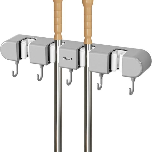 Support mural pour balai avec Crochets pour serpillière – Organisation Pratique & Gain d’Espace