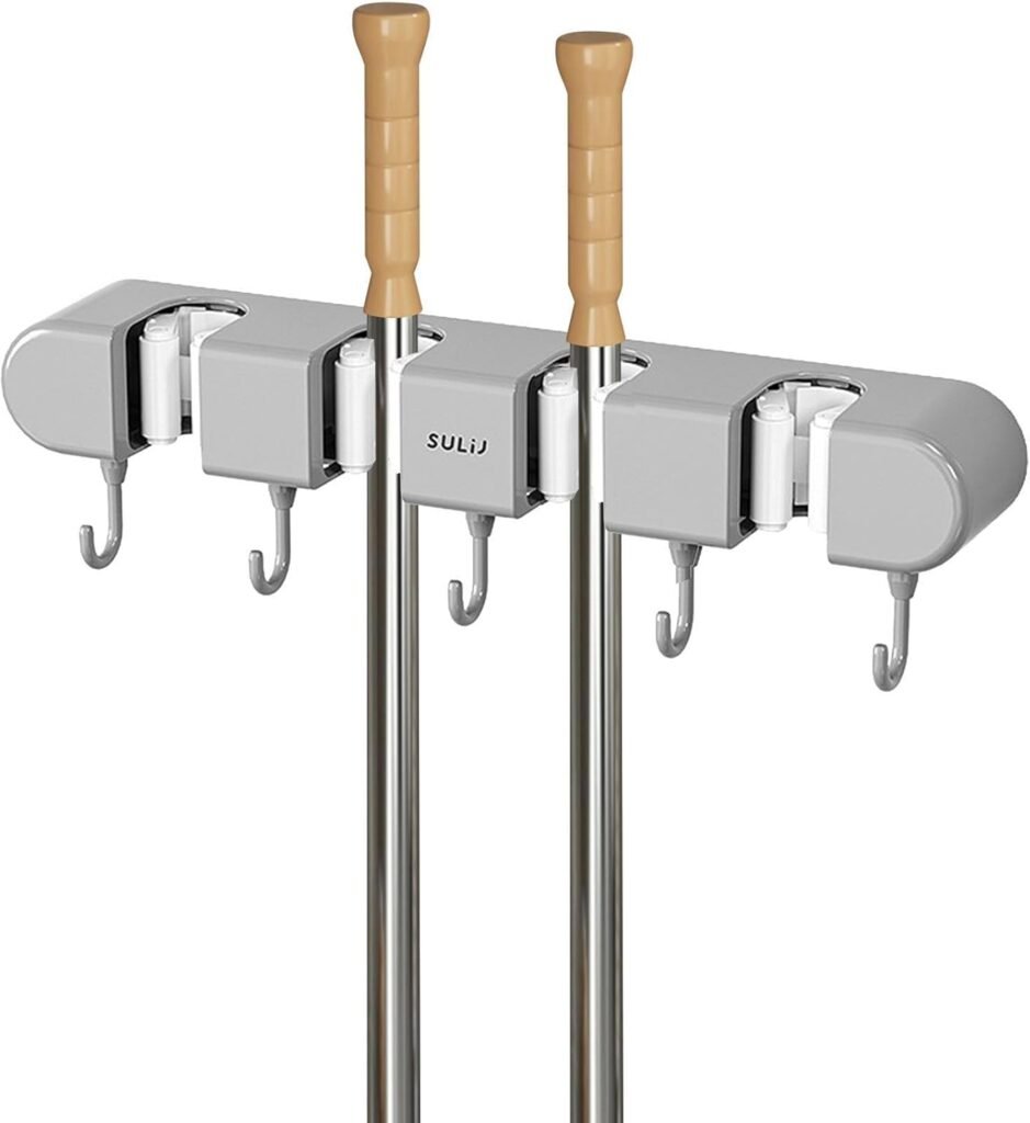 Support mural pour balai avec Crochets pour serpillière – Organisation Pratique & Gain d’Espace