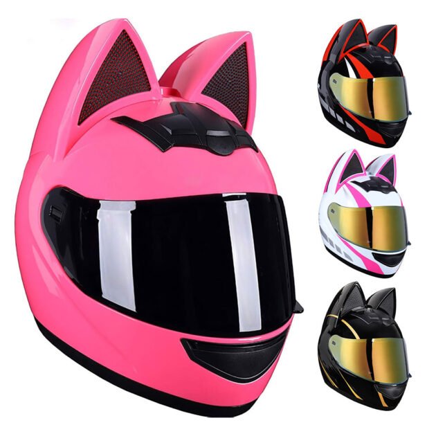 Casque de moto pour femme et fille avec oreilles de chat – Style Unique & Sécurité Certifiée