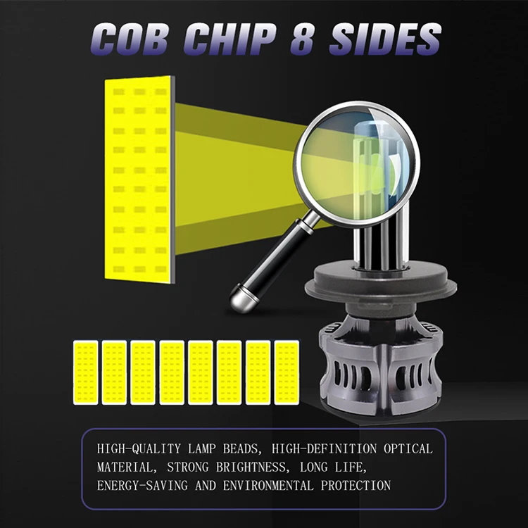 Kit Lampe de phare F6 H4 LED 6 Directions 6500K – Éclairage 360° Ultra Puissant pour Voiture