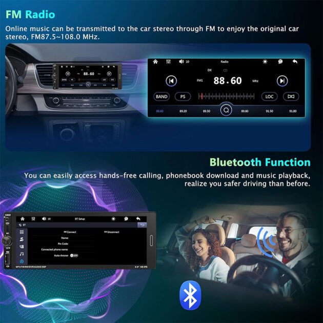 Autoradio 1 DIN Écran Tactile 6.9" – CarPlay & Android Auto Wireless