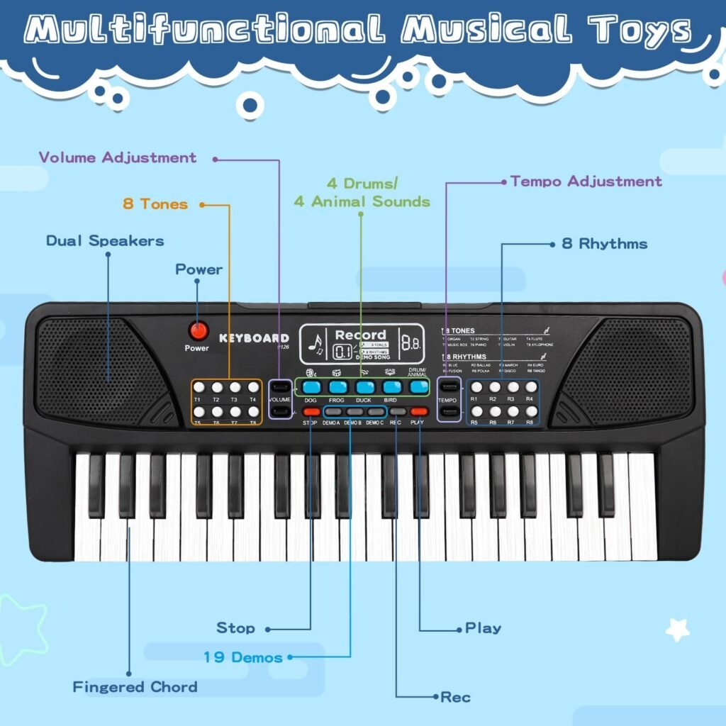 Piano éducatif à clavier électronique pour enfants, avec microphone et 37 touches