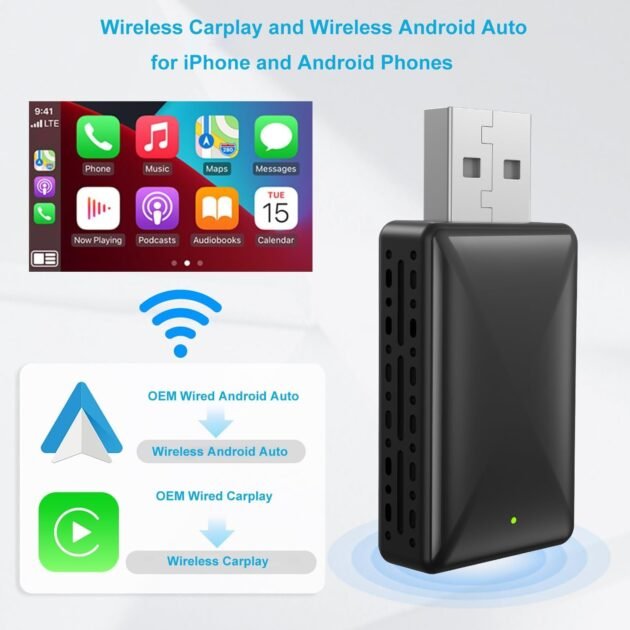 Adaptateur sans fil Android pour voiture Carplay et Android Auto – Connexion Instantanée & Liberté Totale