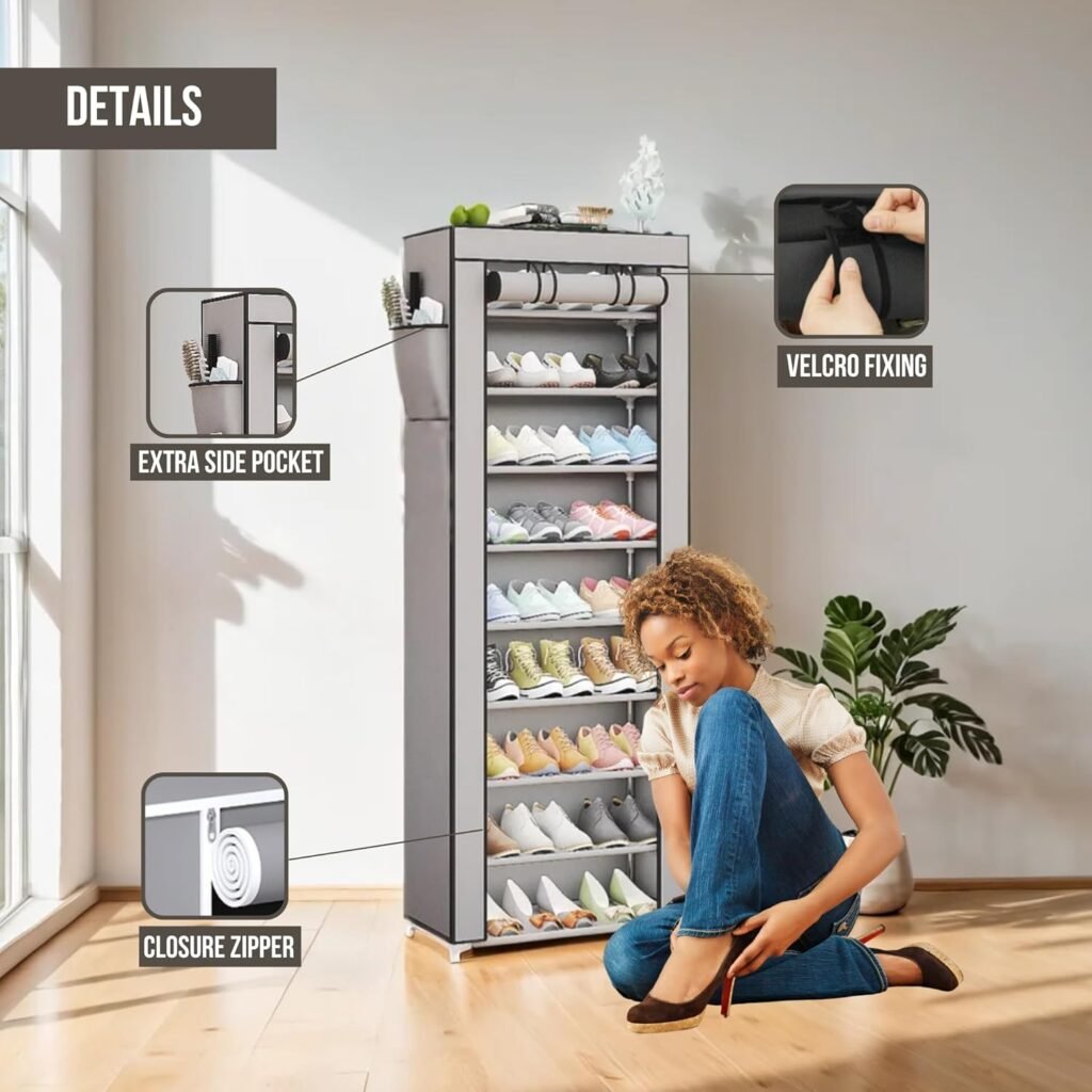 Étagère à chaussures à 10 niveaux avec couvercle anti-poussière – Organisation Maximale & Protection Totale