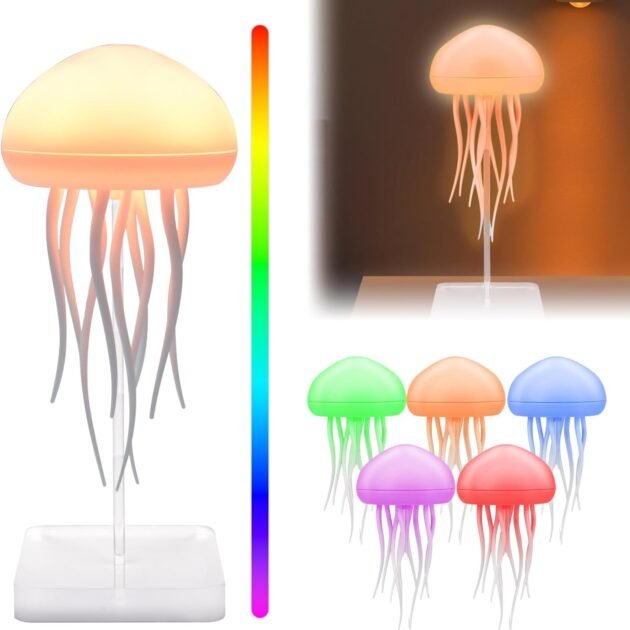 Lampe de chevet méduse à dégradé RGB avec tentacules animés – Ambiance Relaxante & Effet Marin Unique