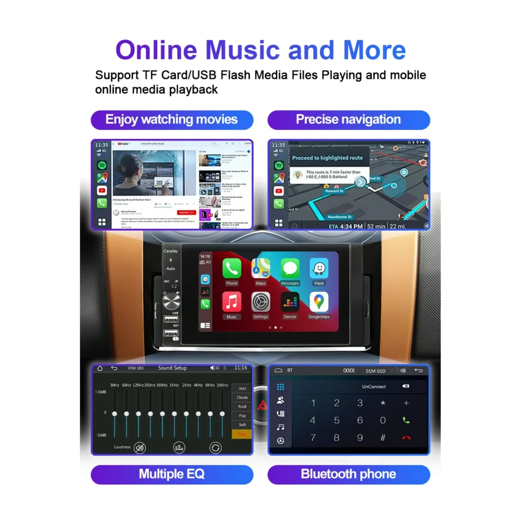 Autoradio 1 DIN MP5 CarPlay & Android Auto Full HD – Connectivité Intelligente & Conduite Moderne