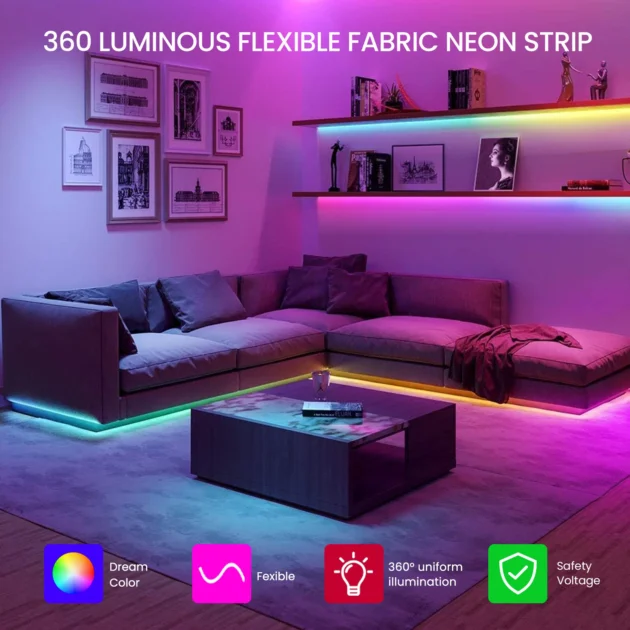 Bande LED RGB tube 360° numérique 5m 16mm USB 5V App Control – Ambiance Néon Intelligente & Personnalisée