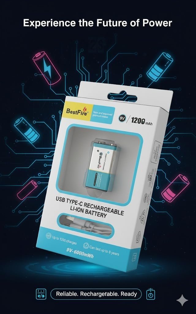 Pile Rechargeable USB Type-C 9V 1200mWh – Batterie Lithium Rechargeable