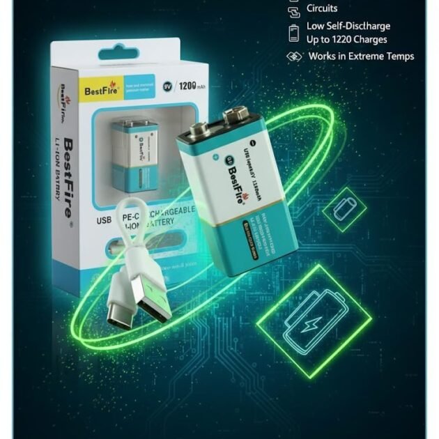 Pile Rechargeable USB Type-C 9V 1200mWh – Batterie Lithium Rechargeable