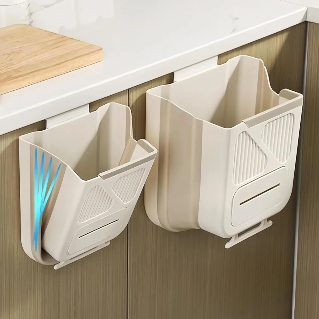 Poubelle de cuisine pliable et suspendue 7L avec distributeur de sacs – Gain de place intelligent