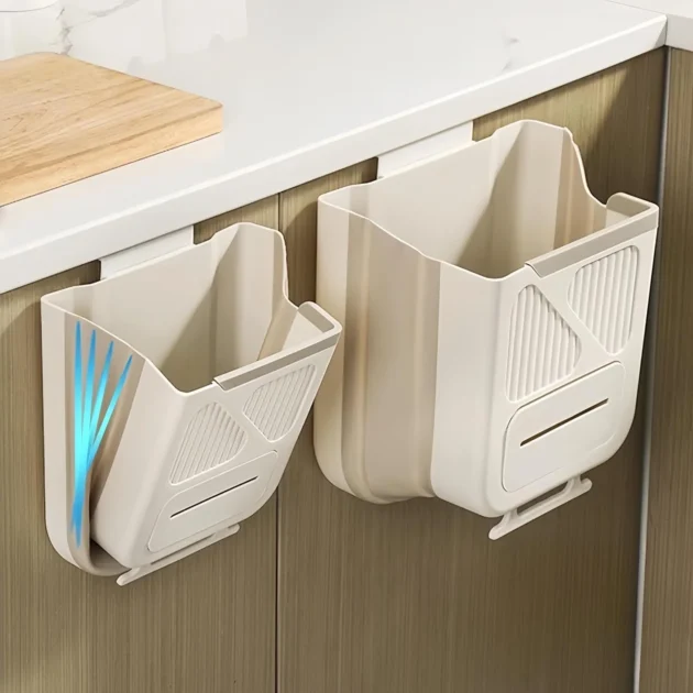 Poubelle de cuisine pliable et suspendue 7L avec distributeur de sacs – Gain de place intelligent