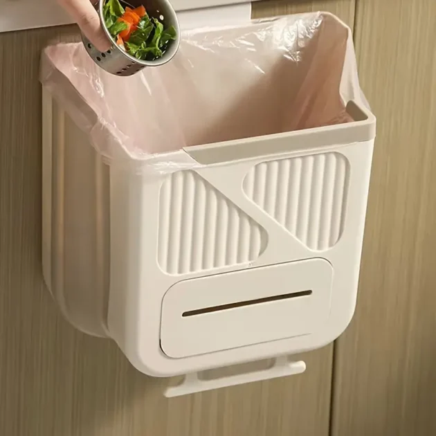Poubelle de cuisine pliable et suspendue 7L avec distributeur de sacs – Gain de place intelligent