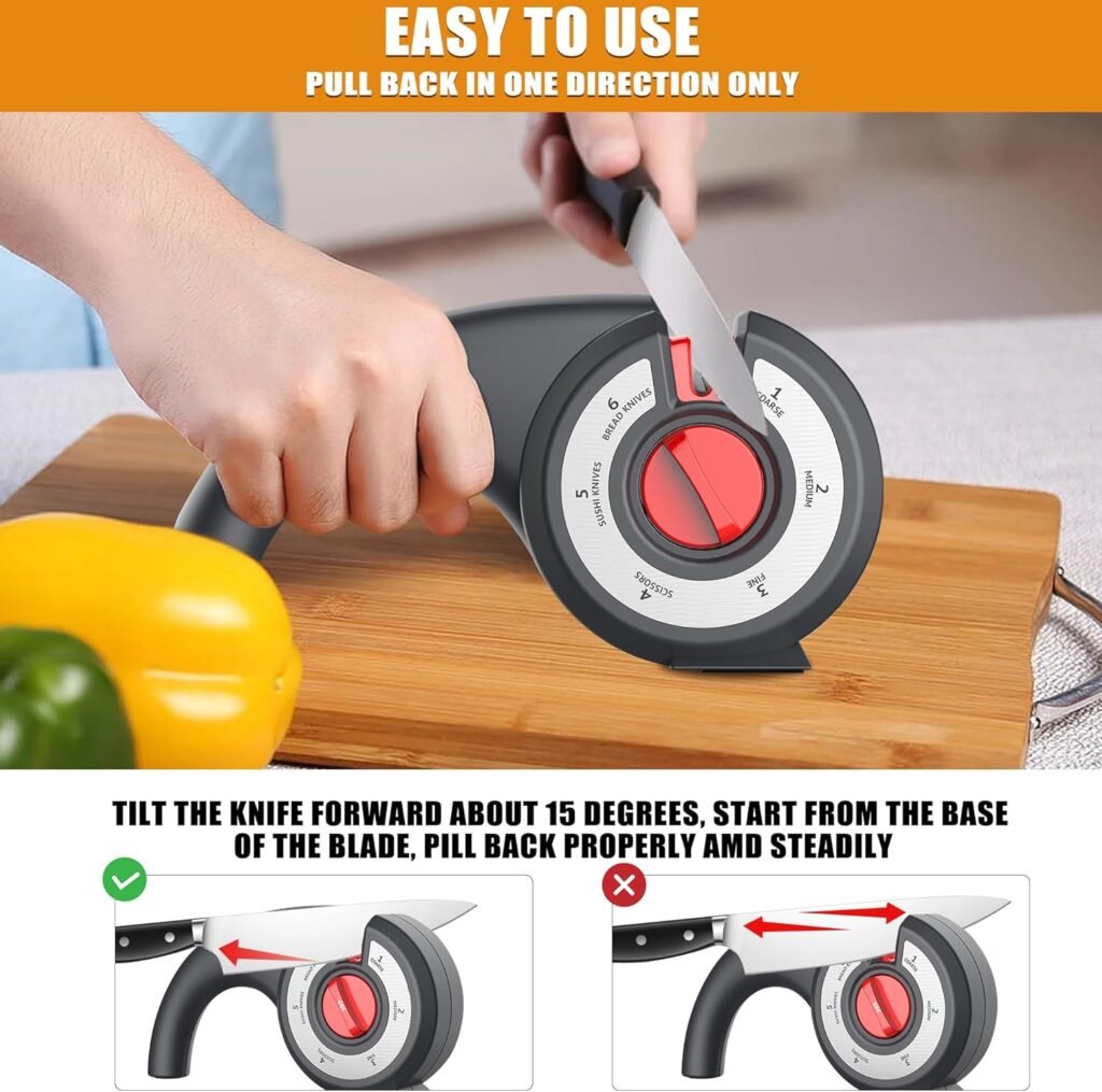 Aiguiseur de couteaux 6 en 1 avec angle réglable – Précision et performance en cuisine