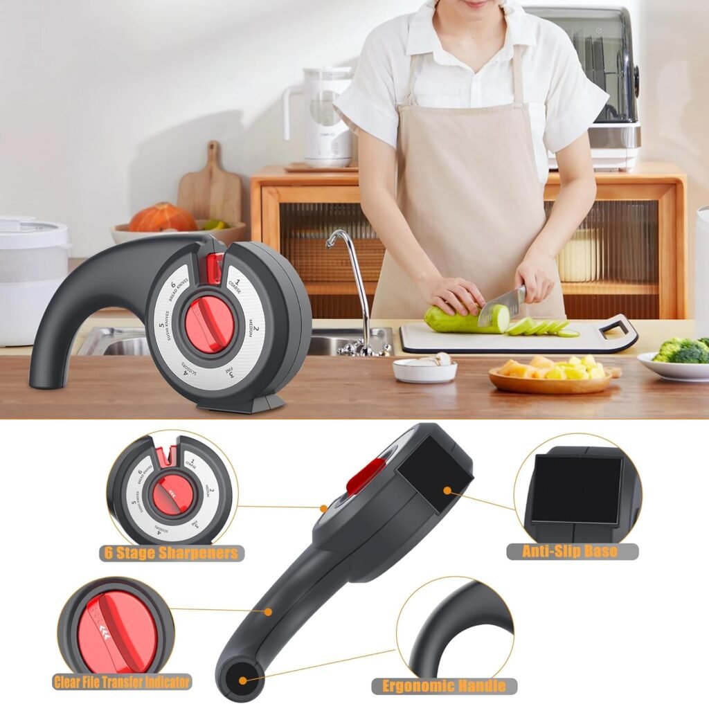 Aiguiseur de couteaux 6 en 1 avec angle réglable – Précision et performance en cuisine