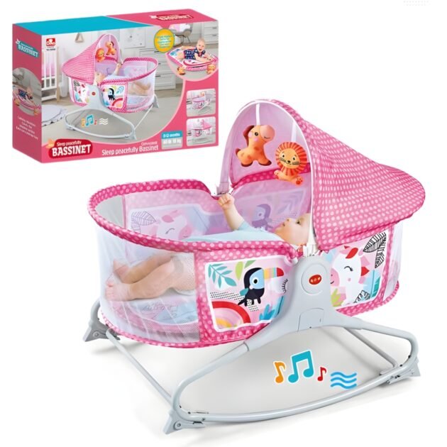 Bassinet bébé 2 en 1 avec balancement, tapis, sons et vibrations – Confort et sécurité totale