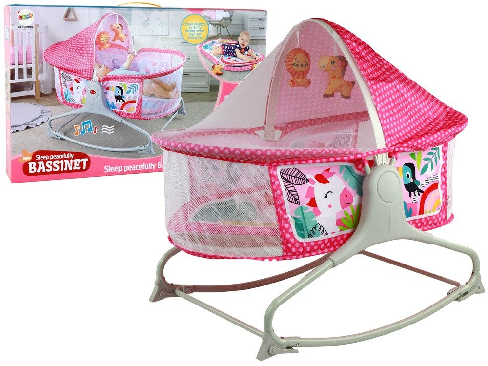 Bassinet bébé 2 en 1 avec balancement, tapis, sons et vibrations – Confort et sécurité totale