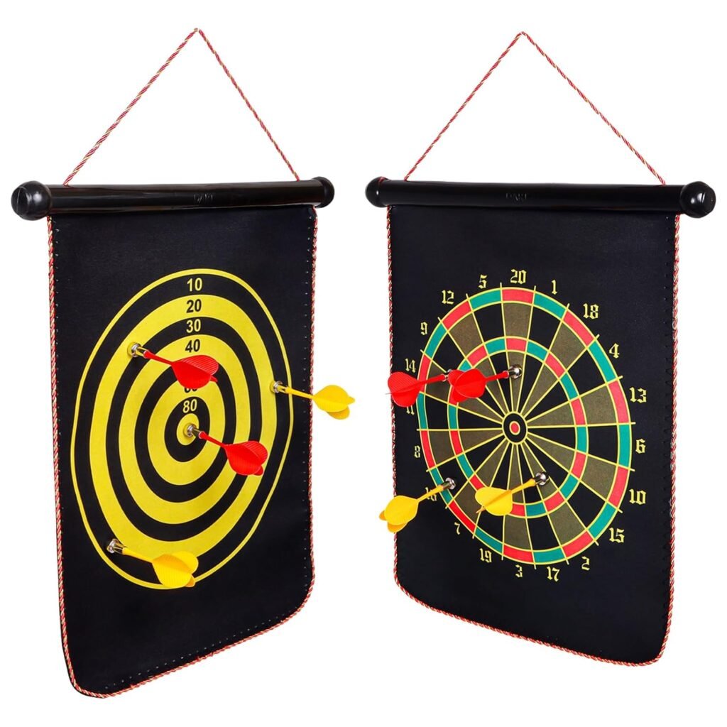 Jeu de fléchettes magnétique avec cible enroulable double face – 6 fléchettes incluses