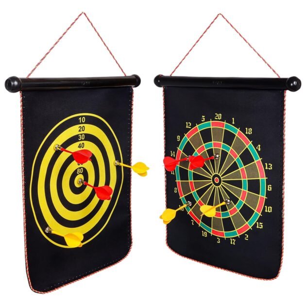 Jeu de fléchettes magnétique avec cible enroulable double face – 6 fléchettes incluses