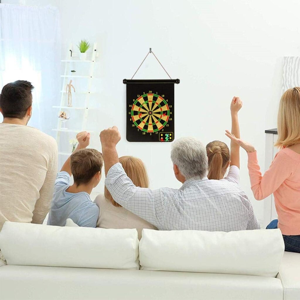 Jeu de fléchettes magnétique avec cible enroulable double face – 6 fléchettes incluses