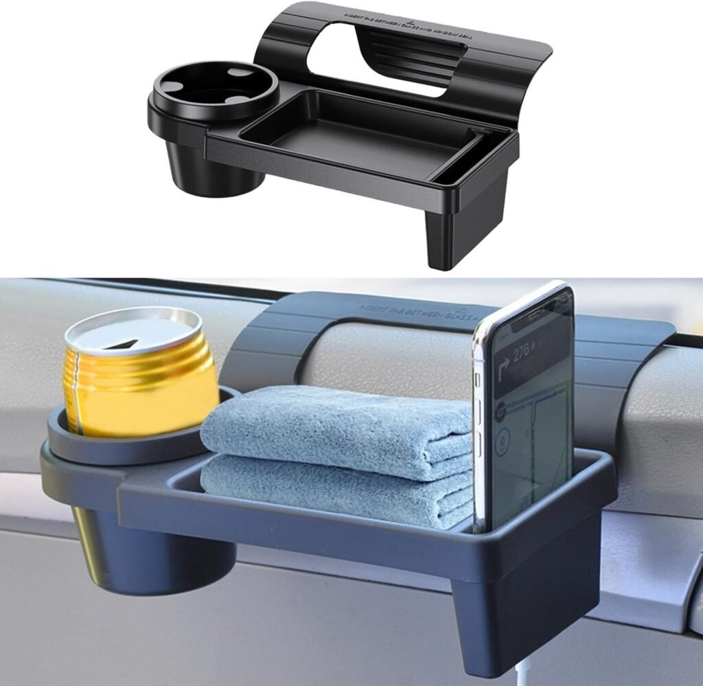 Porte-gobelet voiture 3 en 1 avec support téléphone et rangement latéral – Organisation pratique