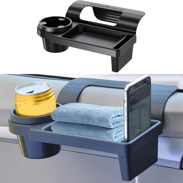 Porte-gobelet voiture 3 en 1 avec support téléphone et rangement latéral – Organisation pratique