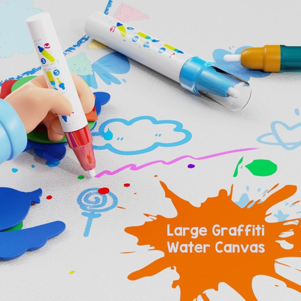 Tapis de dessin à eau réutilisable pour enfants avec zone éducative alphanumérique – Créativité sans saleté