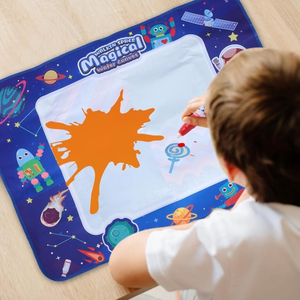 Tapis de dessin à eau réutilisable pour enfants avec zone éducative alphanumérique – Créativité sans saleté