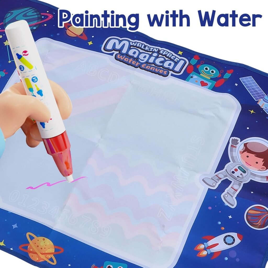 Tapis de dessin à eau réutilisable pour enfants avec zone éducative alphanumérique – Créativité sans saleté