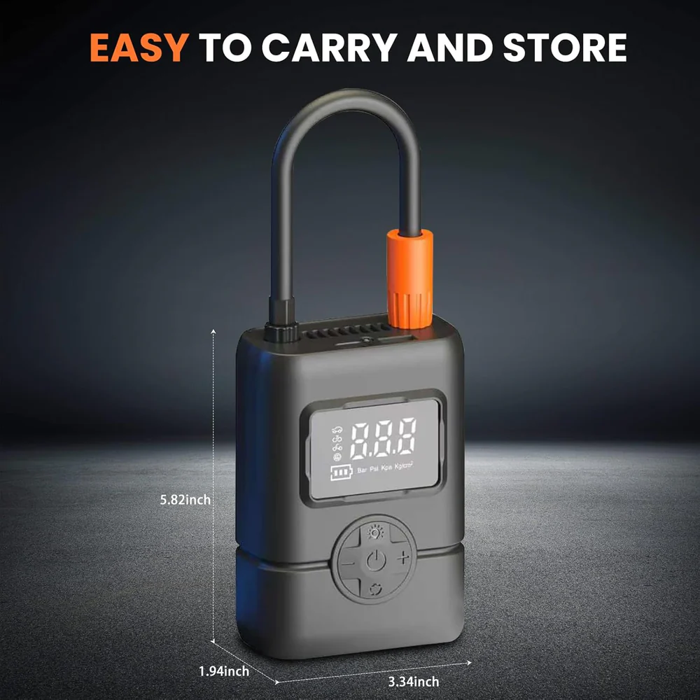 Gonfleur de pneus portable sans fil avec manomètre et arrêt automatique – Puissance et sécurité